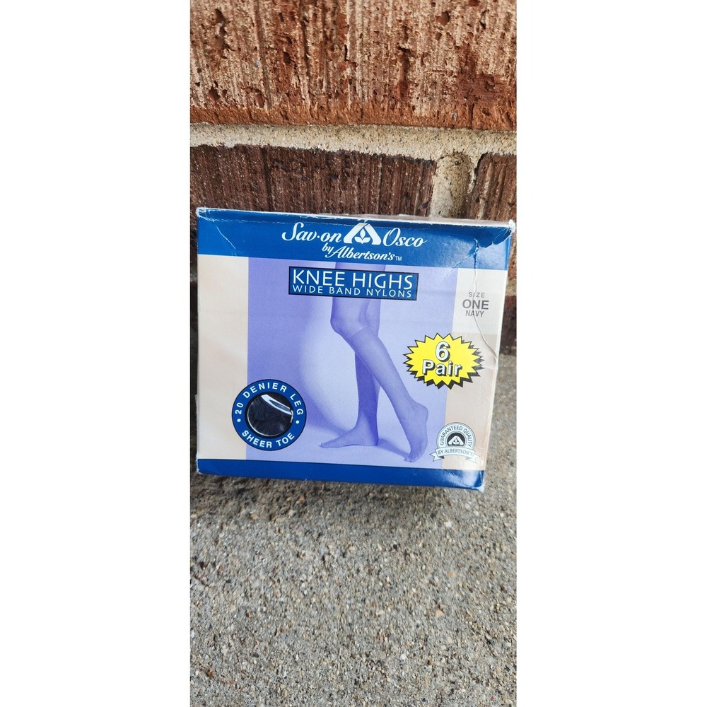 Vintage Sav-on Osco Pantyhose Womens One Size Navy Knee Highs 6 Pair USA Sheer